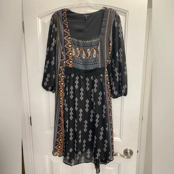 Sami & Jo Dress Plus Size Women’s Black Tie Back Sheer Bohemian Shift Style - Picture 1 of 7